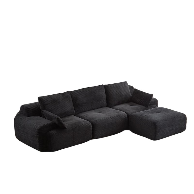 Ergonomic Deep Seat L-shaped Sectional Sofa with Chaise, Pet-Friendly Corduroy Modular Memory Foam Compressed Couch with Ottoman
