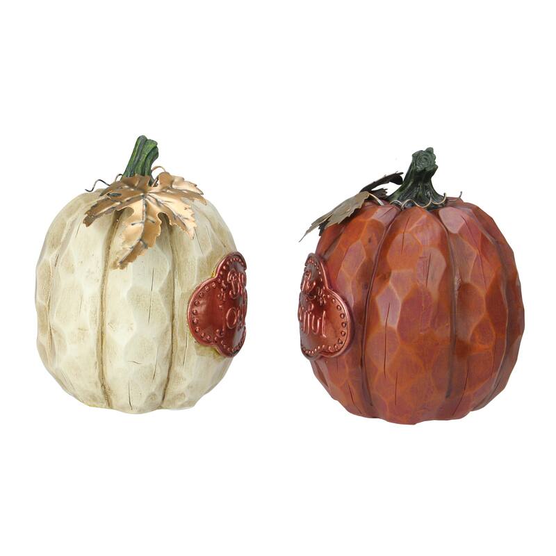 Autumn Harvest "Be Joyful" Pumpkin Figurines - 7.75" - Set of 2