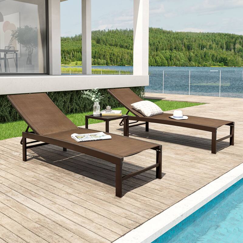 VredHom Outdoor Aluminum Adjustable Chaise Lounge Chairs and Side Table Set - 60.4 in L * 24.6 in W * 16.1/40.8 in H