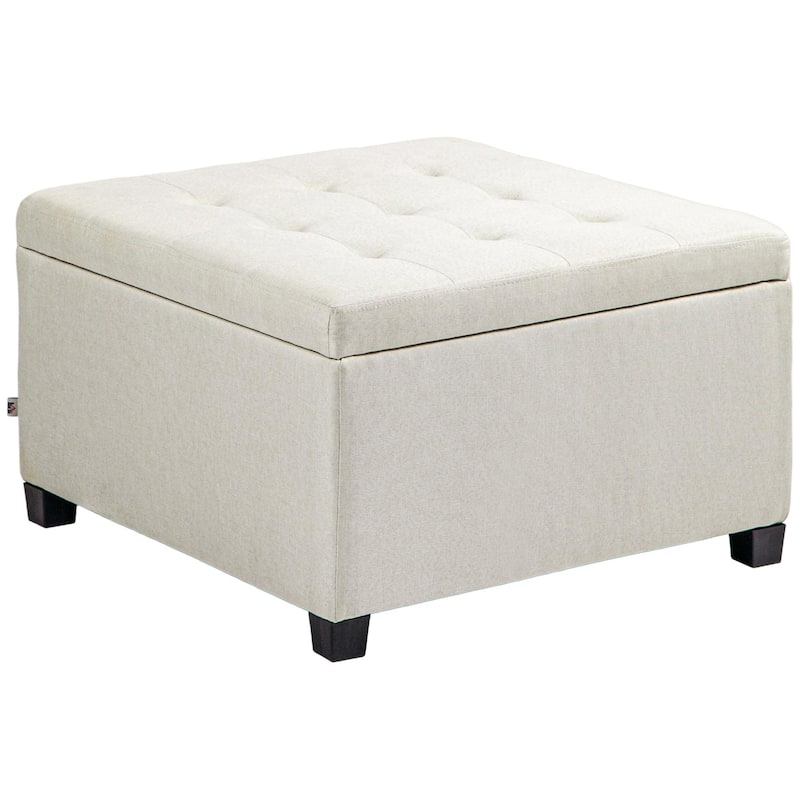 Fabric Tufted Storage Ottoman with Flip Top Seat Lid, Metal Hinge and Stable Eucalyptus Wood Frame