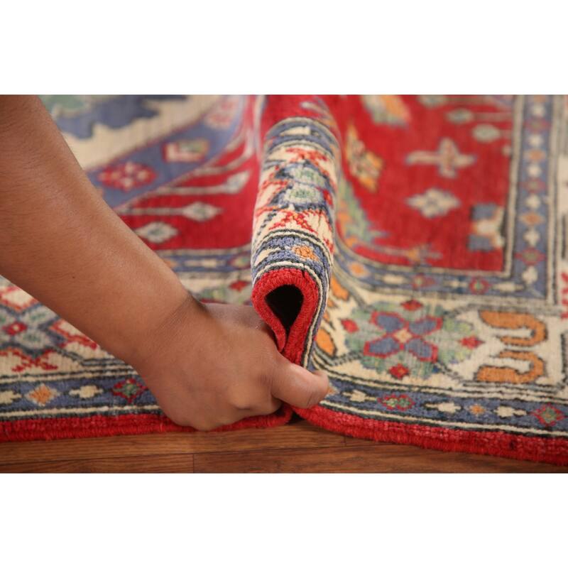 Geometric Kazak Rug Hand-Knotted Traditional Foyer Wool Carpet - 3'4"x 4'10"