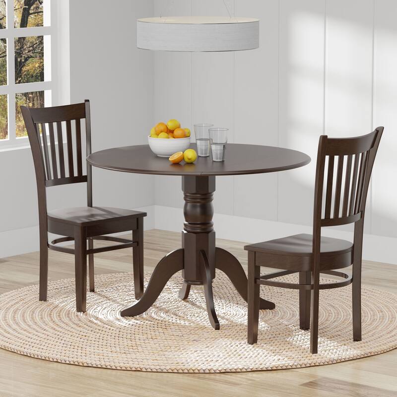 3-Piece Dining Set, 42" Round Drop-Leaf Table and Spindle Chairs