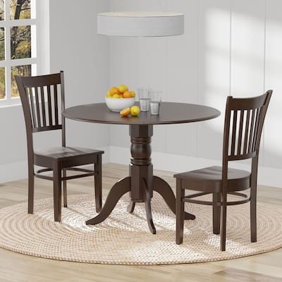 3-Piece Dining Set, 42" Round Drop-Leaf Table and Spindle Chairs