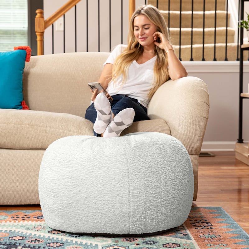 Jaxx Ellis Pouf - Modern Shearling Faux-Lamb Plush Fleece Ottoman - Large - Cloud