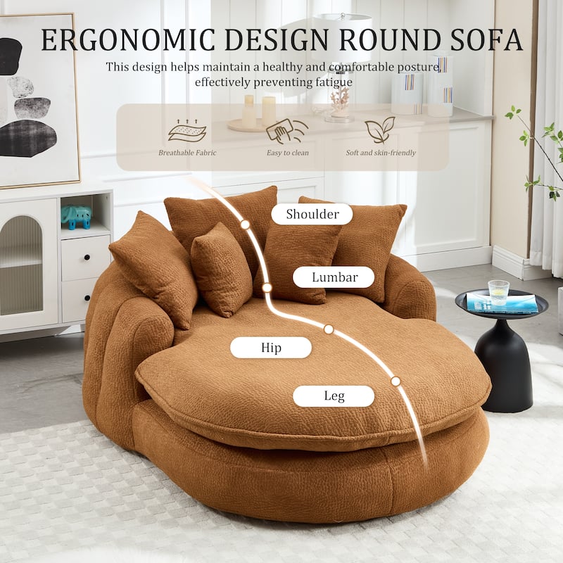 Oversized Chenille Single Sofa Chair / Oval Upholstered Bean Bag Sofa / Living Room Lazy Floor Sofa Chaise Lounges Cloud Couch