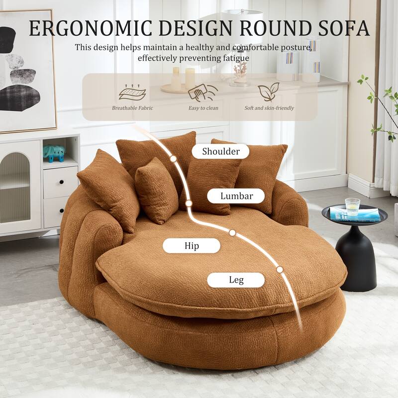 Oversized Oval Upholstered Bean Bag Sofa, Lazy Sofa with 3 Large Pillows and 2 Small Pillows, Wrap Around Backrest
