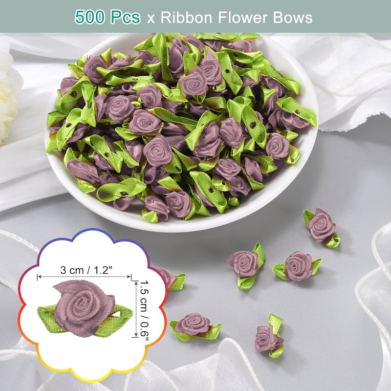 500 Pcs Mini Ribbon Roses Flowers Bows for Crafts, 15mm/0.6" Dia - Dusty Rose