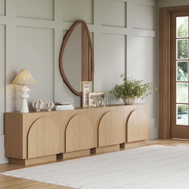Iris Wooden Accent Cabinet, Sideboard Credenza or TV Stand with Arched Cabinet Doors and Adjustable Shelves