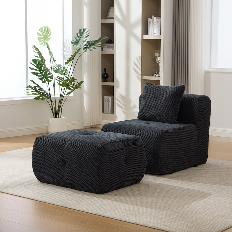 Modern Upholstered Accent Chair with Pillow and Ottoman,No Assembly Required - Charcoal