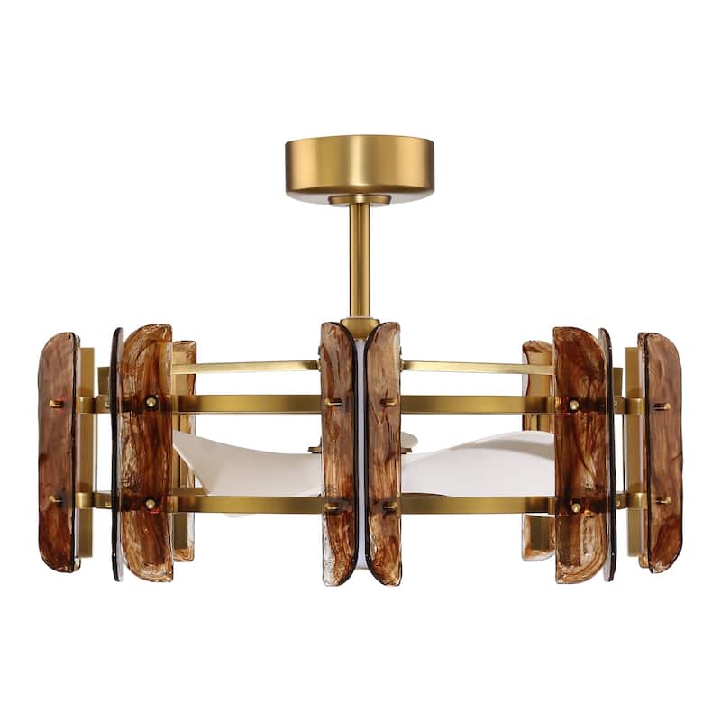 Ceiling Fan 32" Perimost 3-Blade Modern Gold Glass LED