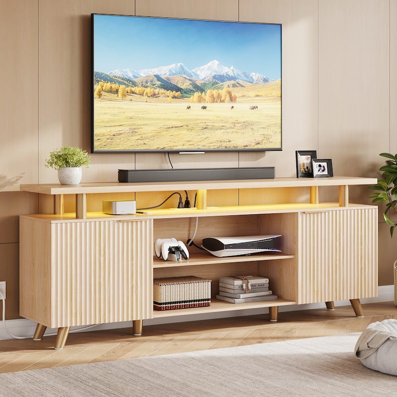 TV Stand for TVs up to 65" with LED Lights & Power Outlets - Natural