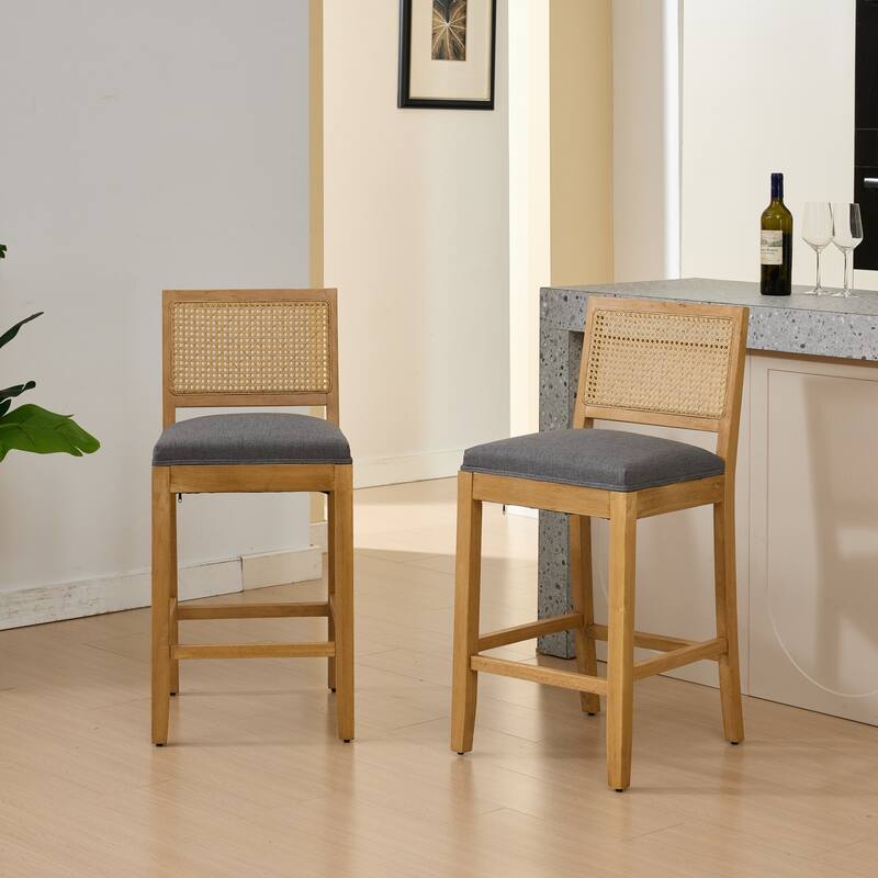 Roomfitters French Country Dining Chairs Set of 2 with Rattan Back and Upholstered Seat, Wood Side Chairs for Kitchen