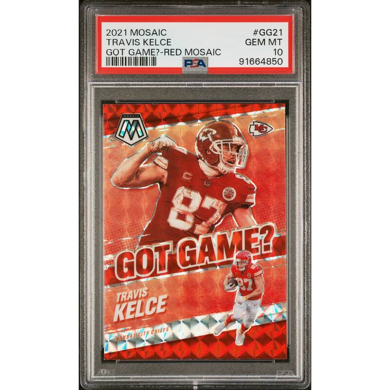 Travis Kelce 2021 Panini Mosaic Got Game? Red Football Card #GG21 Graded PSA 10 - 8'6" x 11'6"