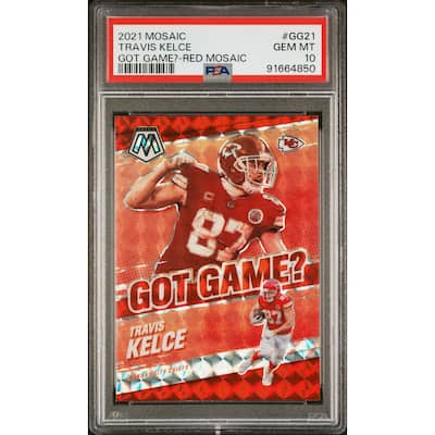 Travis Kelce 2021 Panini Mosaic Got Game? Red Football Card #GG21 Graded PSA 10 - 8'6" x 11'6"