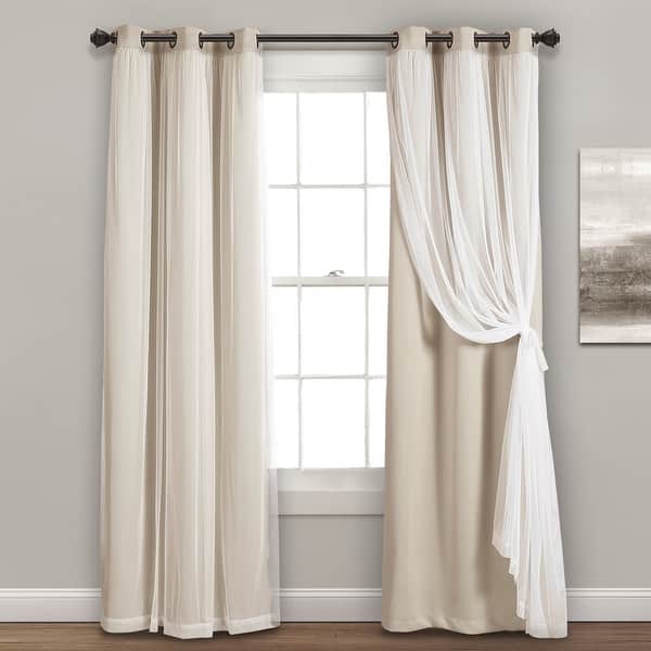 slide 2 of 12, Lush Decor Grommet Sheer Panel Pair with Insulated Blackout Lining 108"x38" - Wheat
