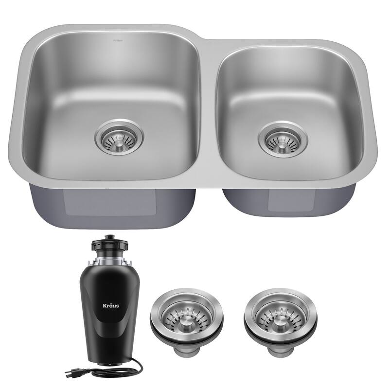 Kraus KBU24-100-75MB Premier 32” Undermount 60/40 Double Bowl 18-Gauge - Stainless Steel - Stainless Steel