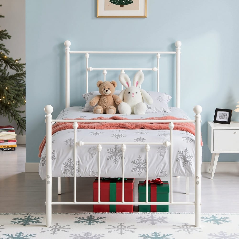 VECELO Metal Platform Bed Frame with Headboard and Footboard Heavy Duty Slat Support Underbed Storage Space Victorian Style