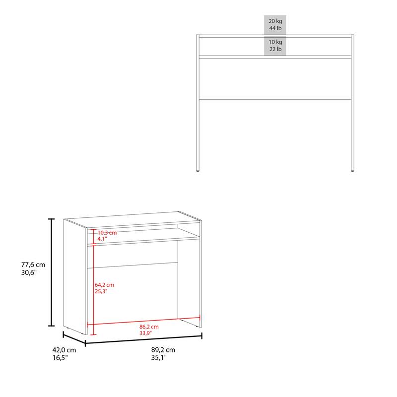 Contemporary Writing Desk with Minimalist Style, Extra Storage Shelf, and Water-Resistant Top for Versatile Use
