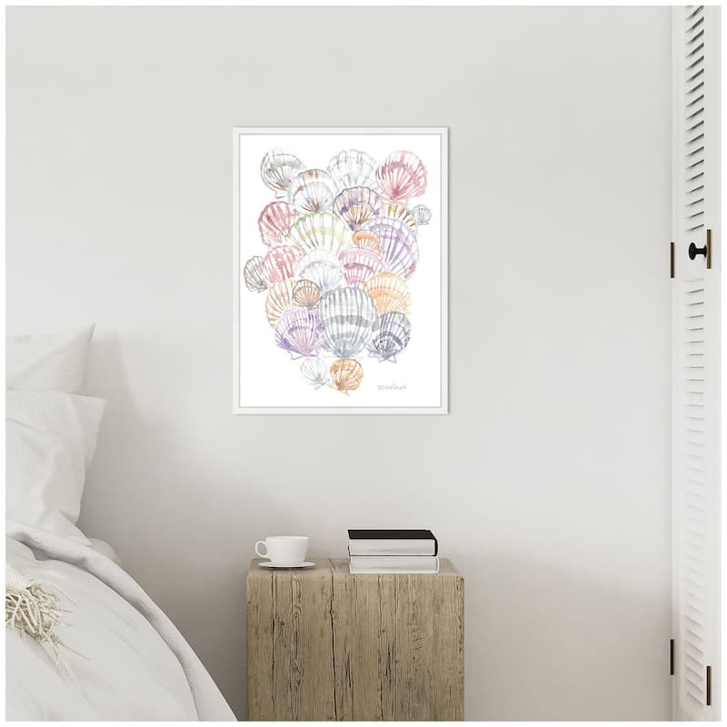 Kate and Laurel Sylvie Pale Pastel Shells Framed Canvas by Patricia Shaw