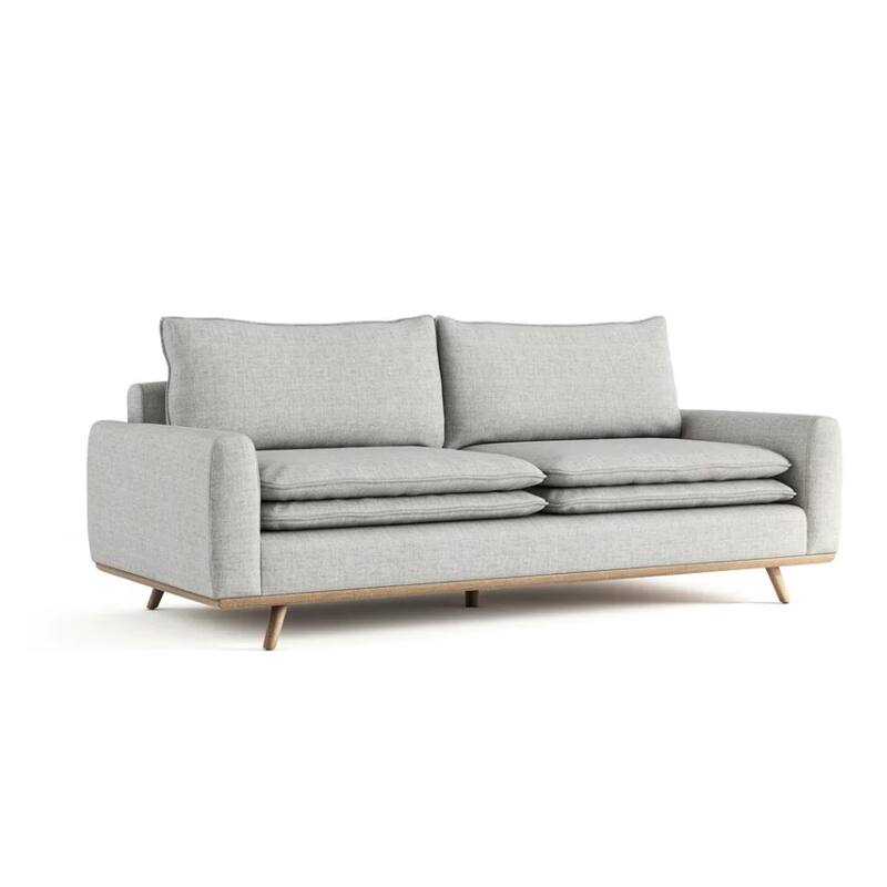 Yaana Sofa, Feather Blend Pillow, Oak Brown Wood, Gray Fabric 83 Inch