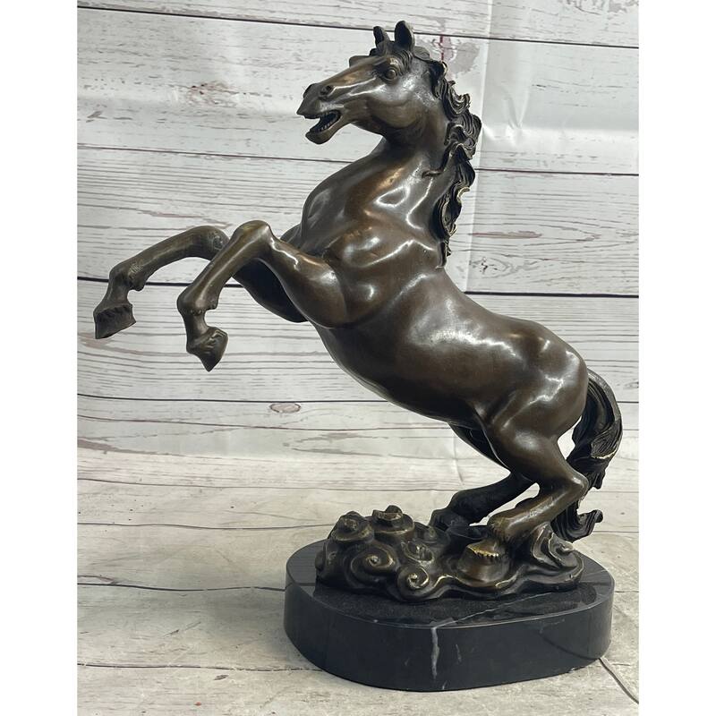 Rearing Imitative Horse Trainer Equestrian Artwork Art Bronze On Marble Statue Sculpture