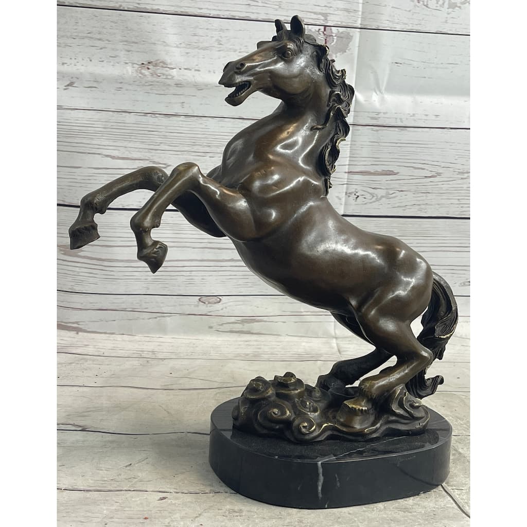Rearing Imitative Horse Trainer Equestrian Artwork Art Bronze On Marble Statue Sculpture