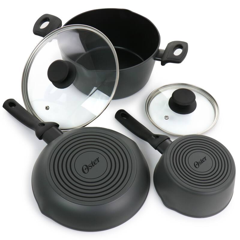 Oster Kingsway 5 Piece Aluminum Nonstick Cookware Set in Black