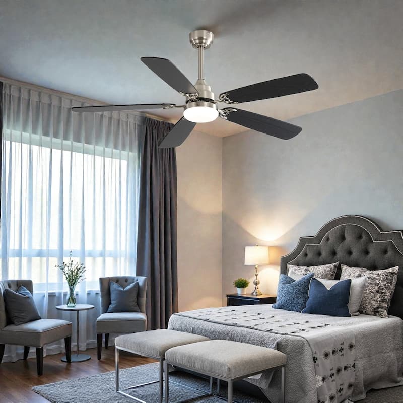 52 Inch Indoor Ceiling Fan with LED Light, 6-Speed Quiet DC Motor, 5 Blades, Dual-Color Design, Remote Control