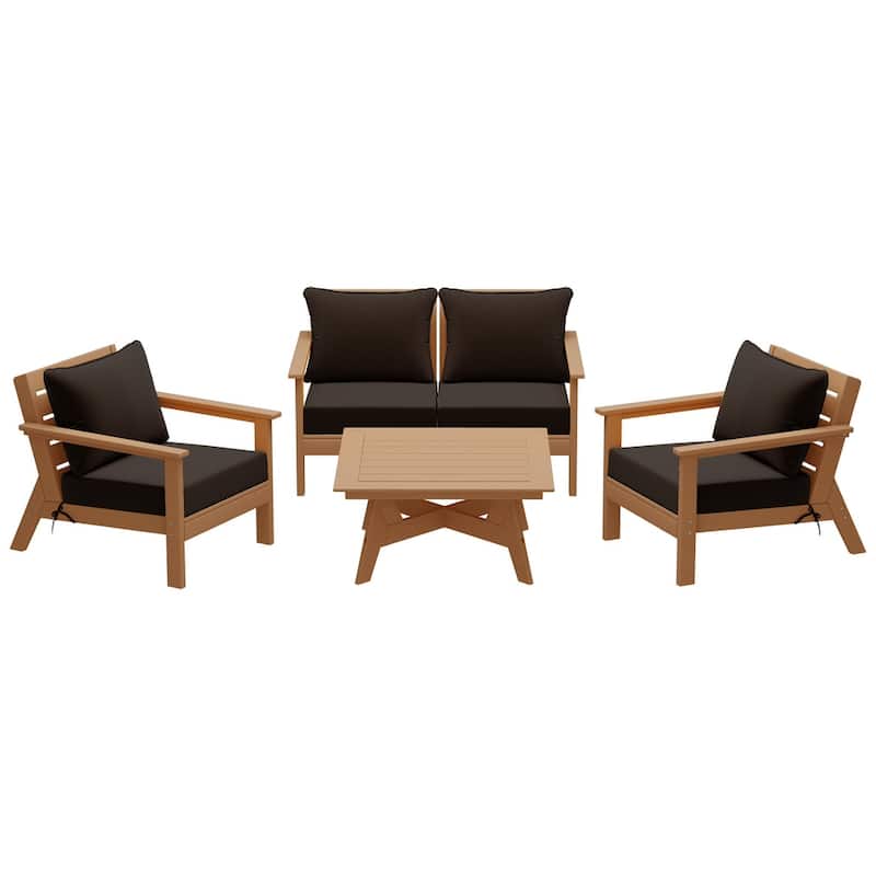 Birchwood All Weather HDPE Outdoor Patio Teak Deep Seating Conversation Set (5-Piece Set)