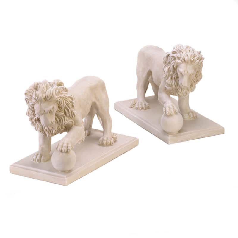 Regal Lion Outdoor Statues - 16" - Beige - Set of 2
