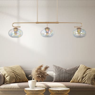 Modern Glam 3-Light 47.2 IN Gold Globe Chandelier Colored Glass Linear Island Lights for Dining Room - W 47.2" x D 8.3" x H 9.8"