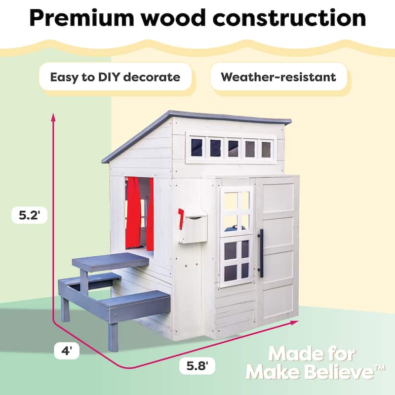 KidKraft Modern Outdoor Wooden Playhouse - White & Raven