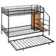 preview thumbnail 5 of 26, Twin Over Full Size Bunk Bed with Trundle and Bulit-in Wardrobe, Metal Bunk Bedframe with Lateral Storage Ladder & Wire Shelving