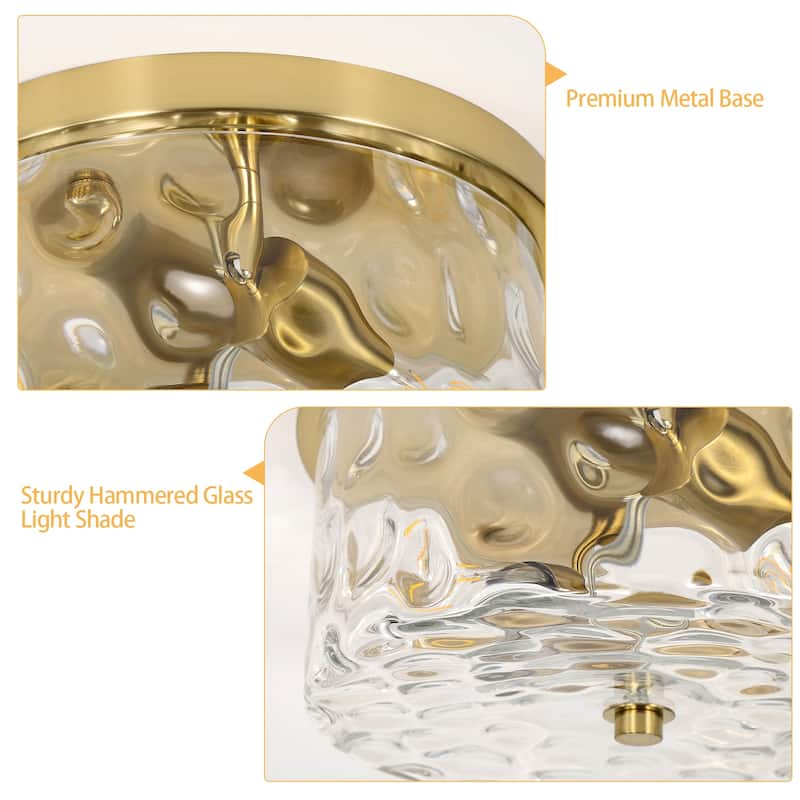 2-Light Flush Mount Ceiling Light with Water Ripple Glass
