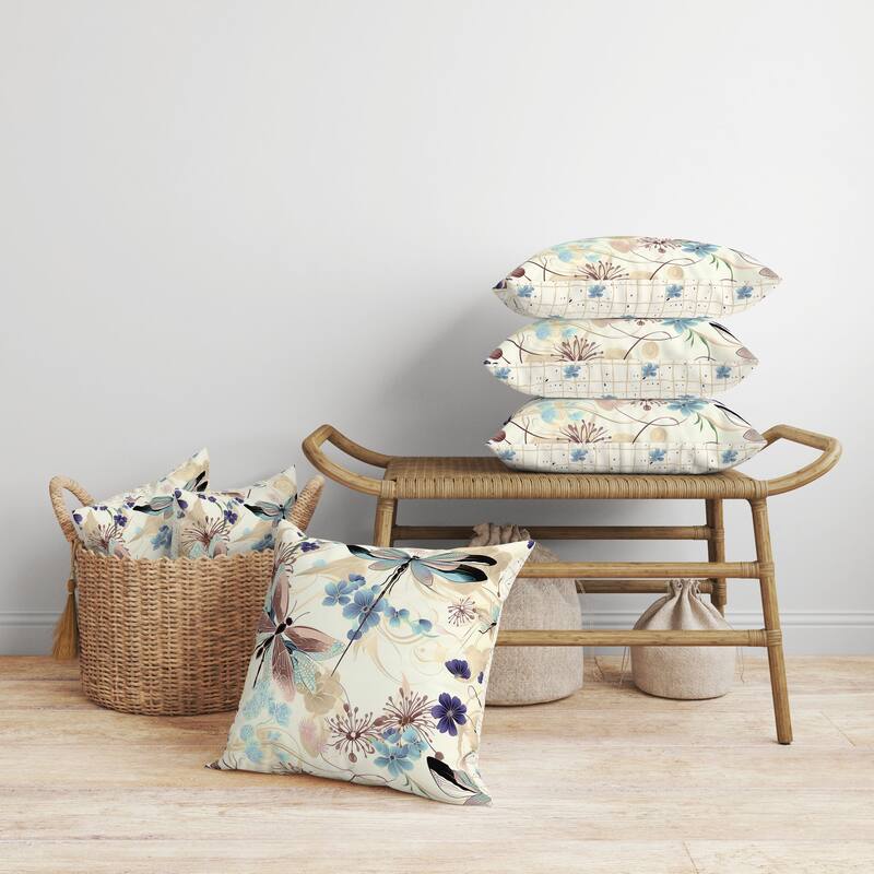 Wings in Motion Faux Suede Reversible Throw Pillow Blue and Beige