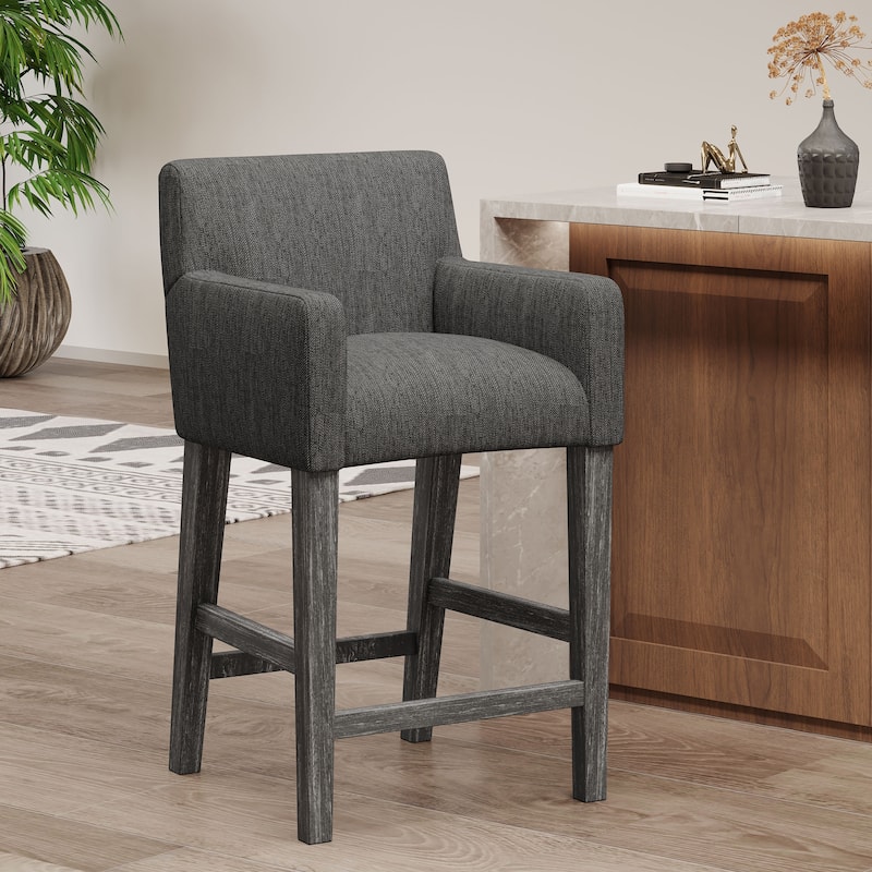 Roomfitters Upholstered 26 Inch Counter Stool with Armrests and H-Frame Base, Charcoal Gray - Charcoal