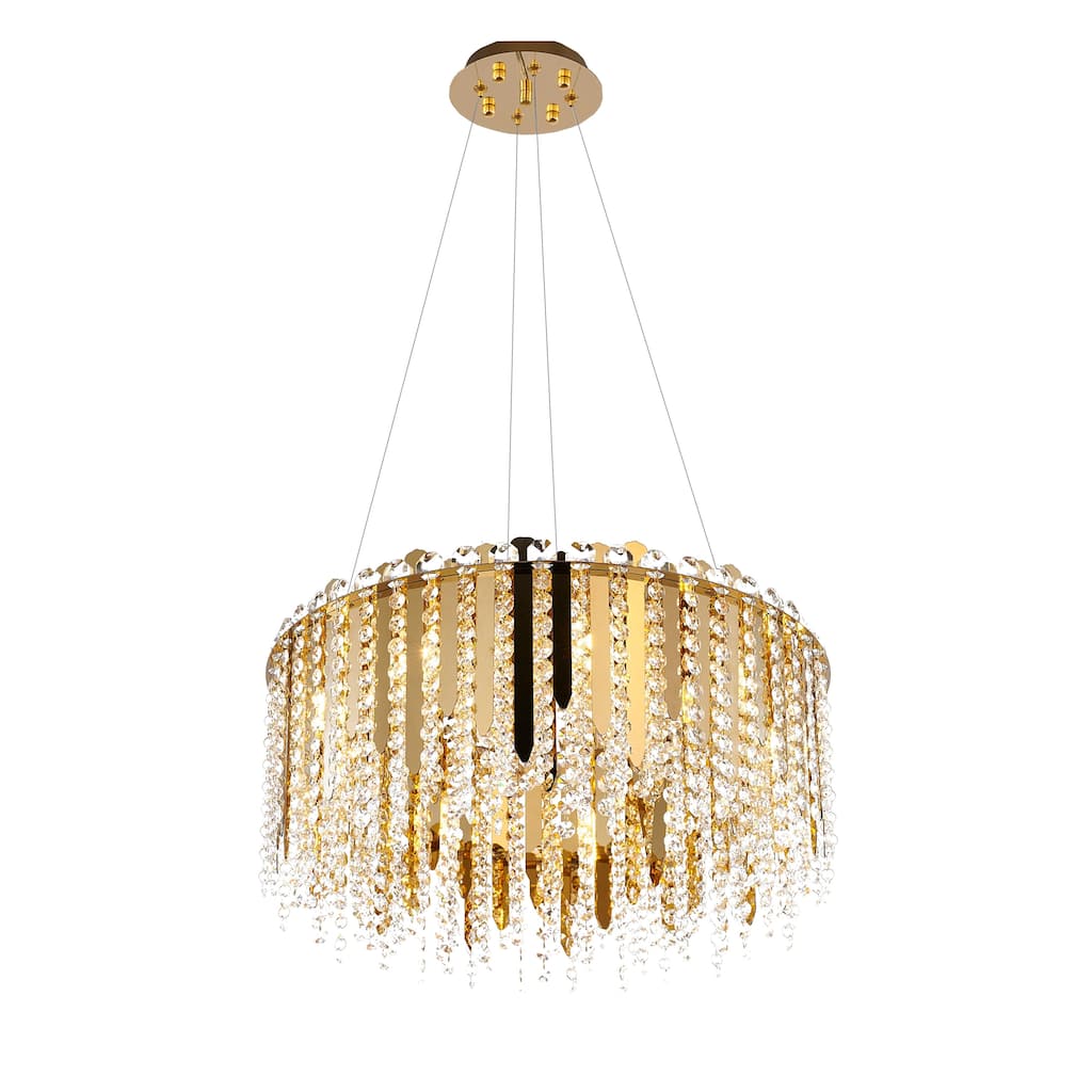 9-Light Gold Chandelier With Clear Hanging Crystal Beads