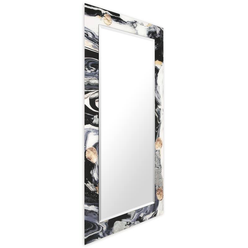 Ebony & Ivory Rectangular Beveled Mirror on Free Floating Printed Tempered Art Glass - Clear - 54" x 28"