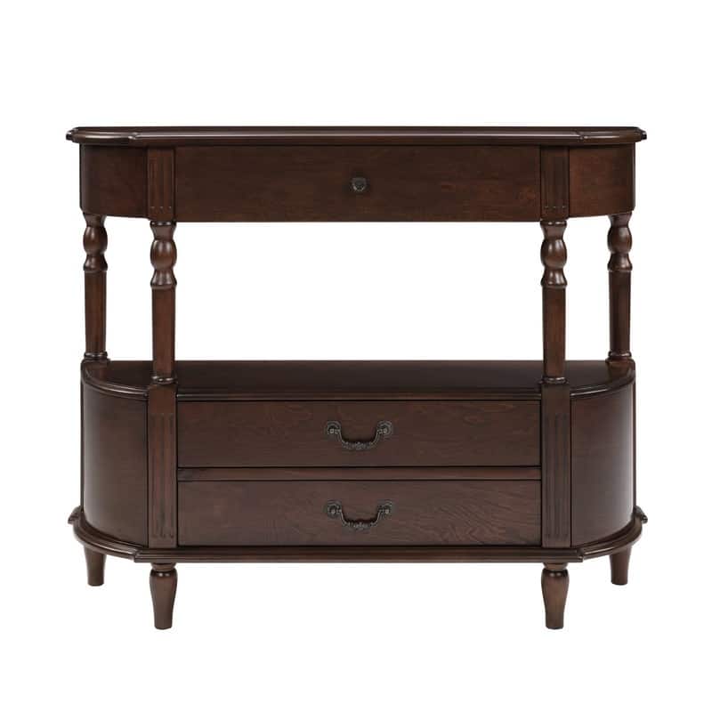 Retro 43" Curved Wood Console Table with 3 Drawers and Open Shelf, Sofa Table Behind Couch for Living Room and Hallway Storage