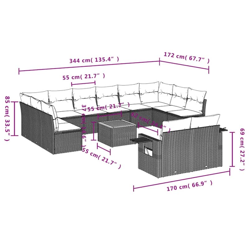 vidaXL Garden Sofa Set Black, Cream White - 24.4 x 25.8 x 27.2