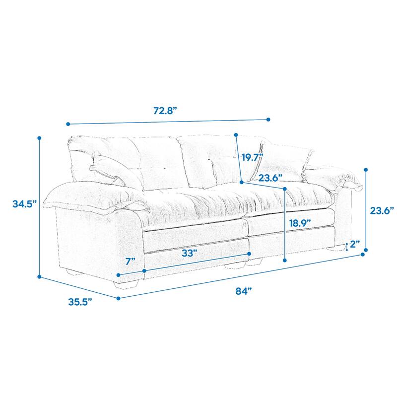 Small Sofa Loveseat Deep Seat Sofa Couch with 2 Throw Pillows, 2-Seater Settee with Pillow Top Armrests