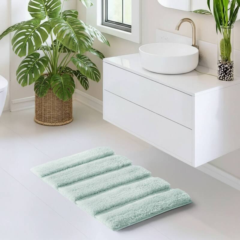 Madison Park Tufted Pearl Channel Solid Bath Rug - 17x24" - Seafoam