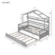 preview thumbnail 29 of 33, House Bed with Trundle Bed and Shelf, Wooden Platform Bed Frame with Full Length Guardrail and Roof