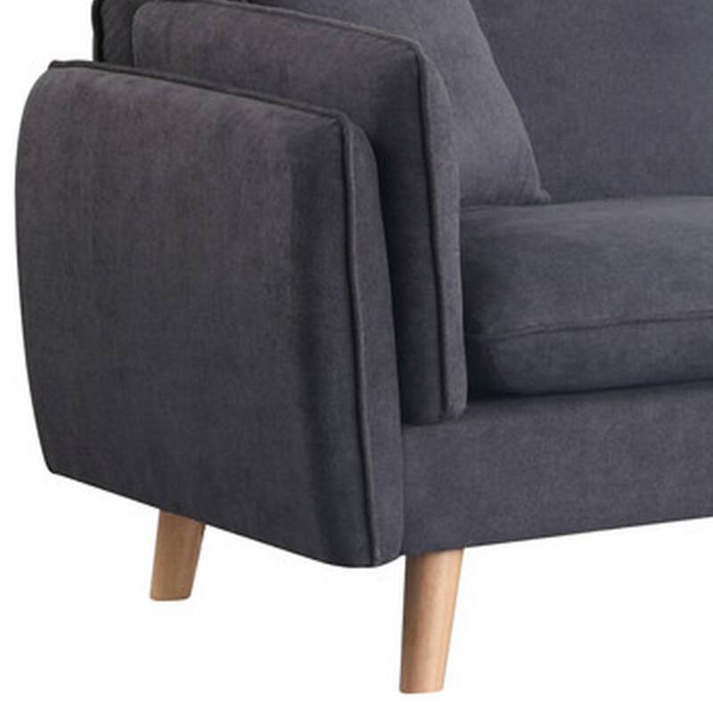 Maci 87 Inch Sectional Sofa, Reversible Chaise, Dark Gray Fabric, Wood Legs