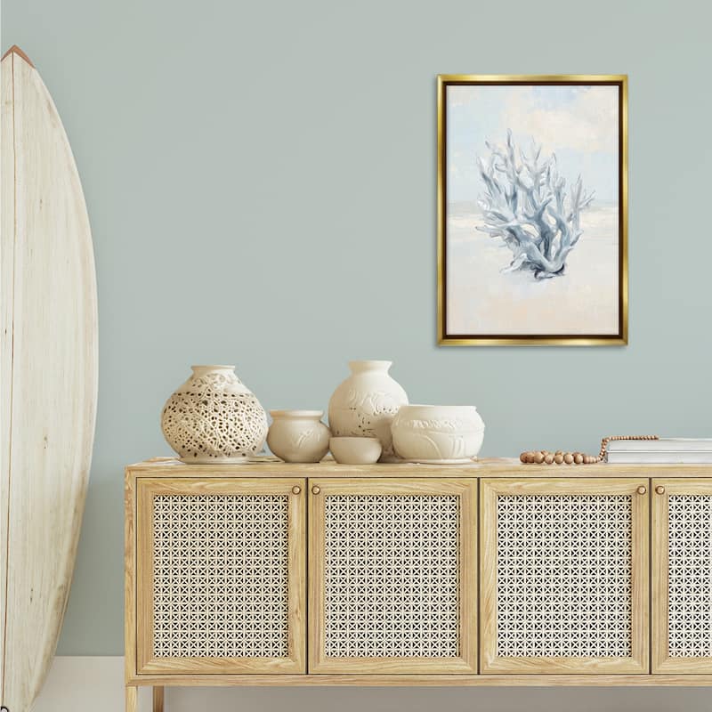 Stupell Soft Minimal Coral Branch Framed Floater Canvas Wall Art Design By Ramona Murdock