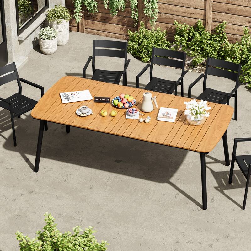 Outdoor Patio Dining Table Rectangular Aluminum Outdoor Table for 6/8/10 Person - Brown, 81.5 inches long