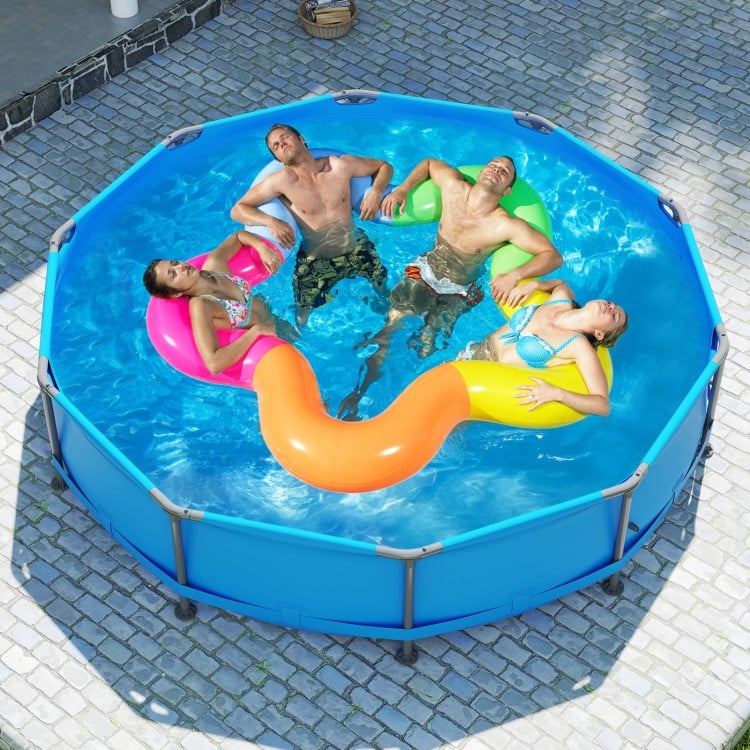 Blue-Grey PVC Metal Family Outdoor Ground Swimming Pool with Drain and Sturdy Frame