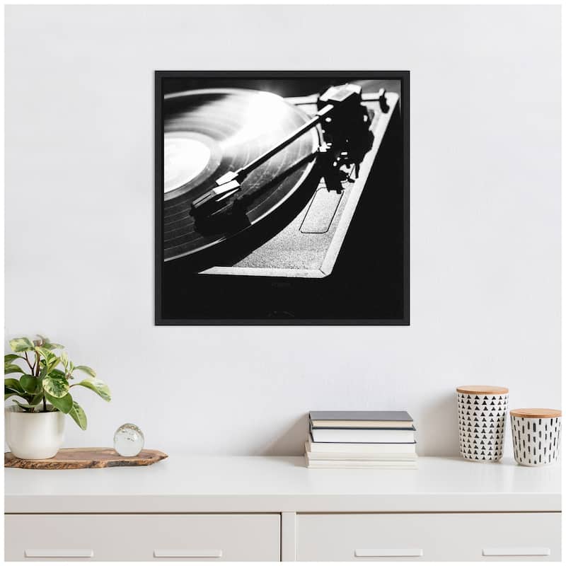 Kate and Laurel Sylvie Vinyl Record Player Framed Canvas by Alicia Abla