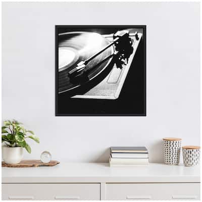 Kate and Laurel Sylvie Vinyl Record Player Framed Canvas by Alicia Abla