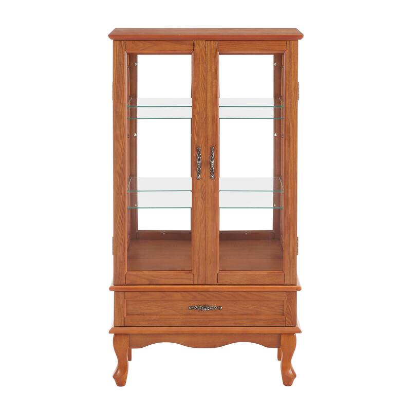 Vintage Display Case with Adjustable Glass Shelves and Lighting System for Living Room, Kitchen